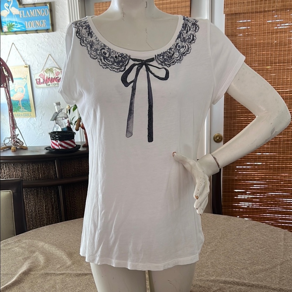 White Lace Bow Detail Top